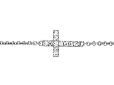 Bracciale A Catena Con Croce, Diamanti 0,04ct, 15-17-18 Cm, Oro Bianco 18 Carati - Immagine Standard - 2