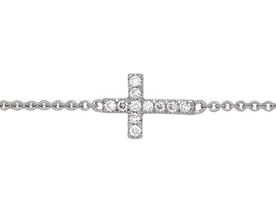 Bracciale Croce Su Catena, Diamanti0,04 Ct, 15-17-18 Cm, Oro Bianco 1 8 Kt - Immagine Standard - 2