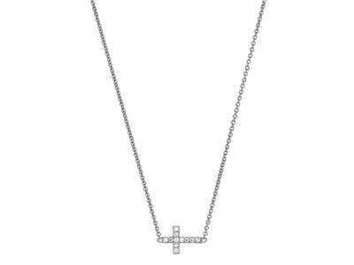 Collana Con Croce Su Catena Di Diamanti Da 0,04 Carati, 38-40 Cm, Oro Bianco 18 Carati
