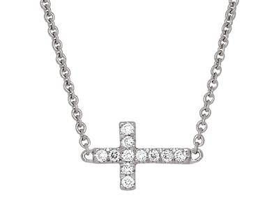 Collana Con Croce Su Catena Di Diamanti Da 0,04 Carati, 38-40 Cm, Oro Bianco 18 Carati - Immagine Standard - 2