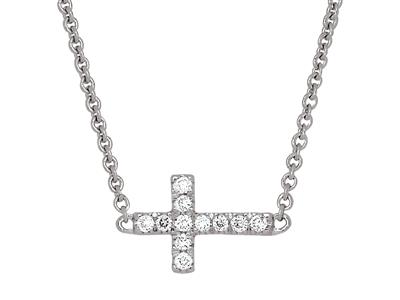 Collana Con Croce Su Catena Di Diamanti Da 0,04 Ct, 38-40 Cm, Oro Bianco 18 Carati - Immagine Standard - 2