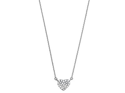 Collana Cuore Con Pav{ Di Diamanti 0,07 Ct, 40-42-44 Cm, Oro Bianco 18kt - Immagine Standard - 1
