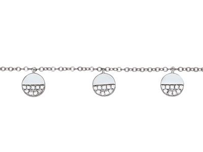 Bracciale Con 3 Pastiglie Di Diamanti 0,07 Ct, Catena For\at Leggera Allungata 16-17-18 Cm, Oro Bianco 1818 Ct. - Immagine Standard - 2