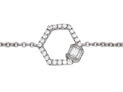 Bracciale A Catena Pentagonale Con Diamanti Rotondi E Baguette 0,15 Carati, 16-17-18 Cm, Oro Bianco 18 Carati - Immagine Standard - 2