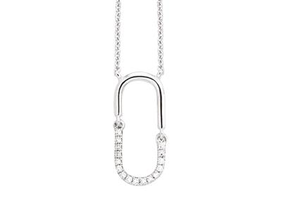 Collana Con Motivo Ovale Articolato, Diamanti 0,05 Ct, 38-40-42 Cm, Oro Bianco 18 Kt