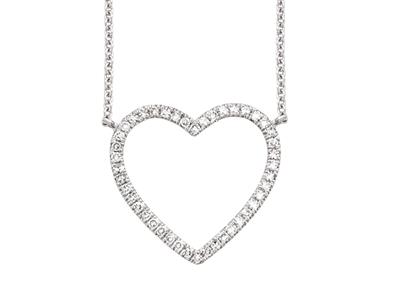 Collana A Cuore, Diamanti 0,12ct, 38-40-42 Cm, Oro Bianco 18 Carati