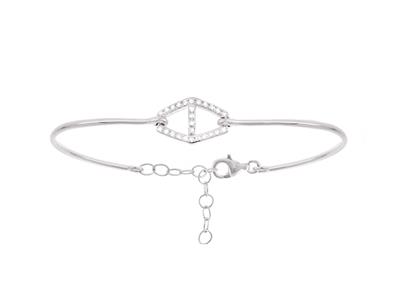 Bracciale Rigido Con Diamanti Con Catena, Diamanti Da 0,10 Ct, Diametro Interno 56 X 50 Mm, Oro Bianco 18