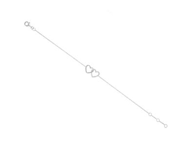Bracciale A Catena Con Doppio Cuore, Diamanti Da 0,07 Ct, 16-17-18 Cm,oro Bianco 18 Carati