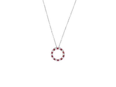 Collana A Cerchio Da 15 Mm, Diamanti Da 0,25 Ct E Rubini Da 0,29 Ct, 40-42-45 Cm, Oro Grigio 18k