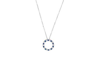 Collana A Cerchio Da 15 Mm, Diamanti 0,25 Ct E Zaffiri 0,29 Ct, 40-42-45 Cm, Oro Bianco 18 Kt