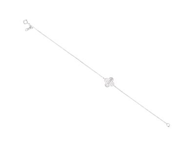 Bracciale A Catena Con Motivo Floreale, Diamanti Tondi E Baguette Da 0,23 Ct, 18 Cm, Oro Bianco 18 Kt