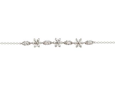 Bracciale Con Fiori Alternati, Diamanti 0,14 Carati, 18 Cm, Oro Bianco 18 Carati