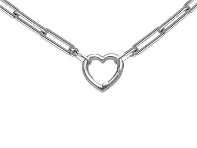 Collana A Maglia Rettangolore, Tubo Cavo 4,50 X 13,50 Mm, Chiusura A Cuore, 45 Cm, Oro Bianco 18kt