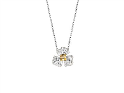 Collana Trillium 12 Mm, Diamanti 0,24 Ct, Diamante Giallo Taglio Cuscino 0,19 Ct, 4245 Cm, Oro Bianco 18