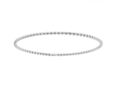 Bracciale Rigido 2 Tubi Ritorti 2 Mm, Diametro Interno 63 Mm, Oro Bianco 18 Kt