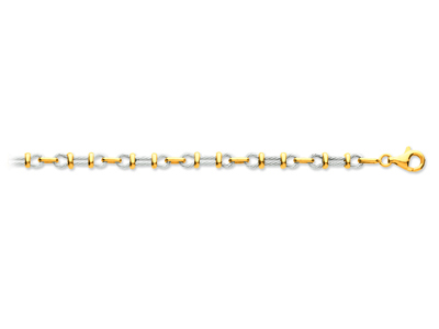 Bracciale Da Uomo, Cavo In Oro Bianco Non Rodiato E Anelli Intermedi In Oro Giallo, 5,6 Mm, 22 Cm, Oro Bicolore 18 Carati