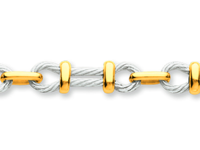 Bracciale Da Uomo, Cavo In Oro Bianco Non Rodiato E Anelli Intermedi In Oro Giallo, 5,6 Mm, 22 Cm, Oro Bicolore 18 Carati - Immagine Standard - 2