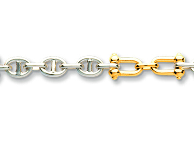 Bracciale Da Uomo Con Catena Marinaalternata Con Maniglie, 21 Cm, In Oro Bicolore 18 Kt - Immagine Standard - 2