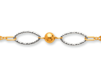 Bracciale Con Palline E Maglie Ovali Da 5 Mm, 18 Cm, Oro Bicolore 18 Carati - Immagine Standard - 2