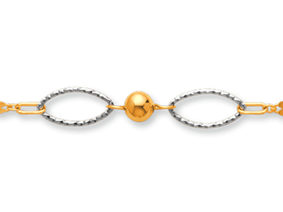 Bracciale Con Sfere Ovali E Maglie Da 5 Mm, 18 Cm, Oro Bicolore 18 Carati - Immagine Standard - 2