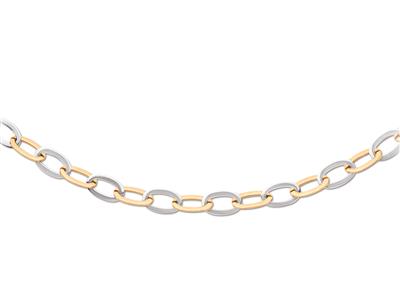 Collana, Ovale Piatto 10 Mm, 45 Cm, Oro Bicolore 18 Carati