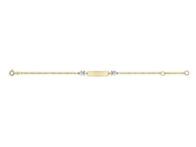 Targhetta Baby Id Rettangolare, Design Fiori, 14 Cm, Oro Bicolore 18 Ct. - Immagine Standard - 1