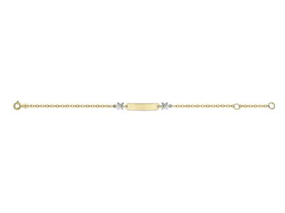 Targhetta Baby Id Rettangolare, Design Fiori, 14 Cm, Oro Bicolore 18 Ct.