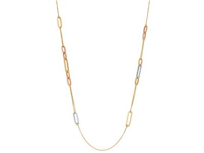 Sautoir E Maglia Rettangolare, 80 Cm, 3 Ori 18k