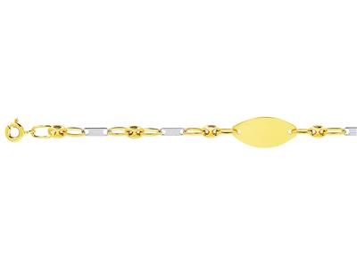Identit@ Per Bambino Maglie Di Chicchi Di Caff} Alternati Oro Bianco, Placca Ovale, 14 Cm, Oro Bicolore 1 - Immagine Standard - 3