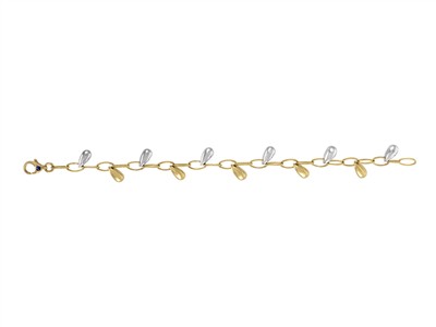 Bracciale 4 Mm, Pendenti Gocce 6 X 9 Mm, 19 Cm, Oro Bicolore 18 Kt