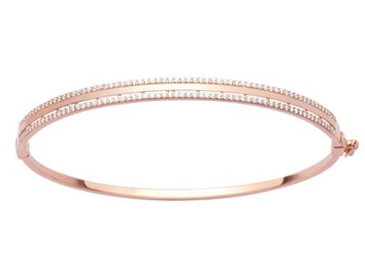 Bracciale Rigido In Ossidi Di Zirconio A 2 File, 60 X 52 Mm, Oro Rosa 18 Carati - Immagine Standard - 1