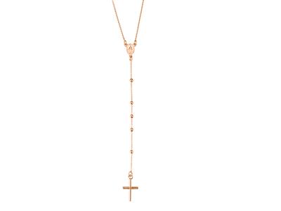 Collana Di Sfere Del Rosario Da 1,8 Mm, Croce E Vergine Miracolosa, 60 E 9,5 Cm Di Lunghezza, Oro Rosso 18 Ct.