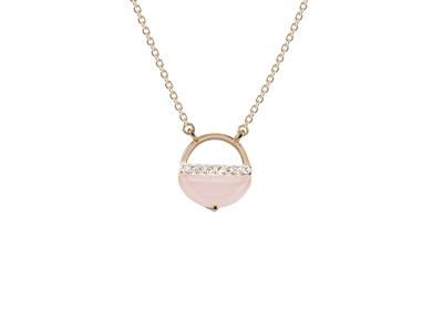 Collana A Cerchio, Diamanti 0,05ct E Quarzo Rosa 0,33ct, Diametro Interno 10 Mm, 40,50-42 Cm, Oro Rosa 18kt