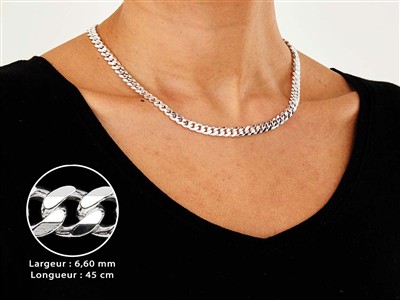 Catena Barbazzale Diamantata 6,6 Mm, 45 Cm, Argento 925 Autenticità - Immagine Standard - 3