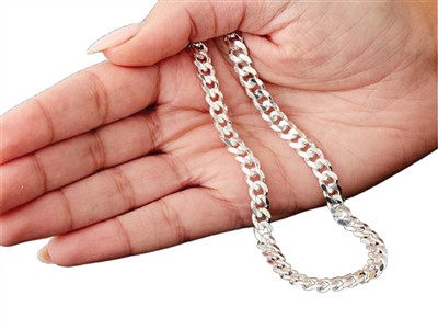 Catena Barbazzale Diamantata 6,6 Mm, 45 Cm, Argento 925 Autenticità - Immagine Standard - 5