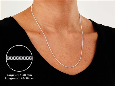 Catena Maglia Gourmette Diamantata 1,5 Mm, 45-50 Cm, Argento 925 Argento 925 - Immagine Standard - 3