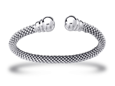 Bracciale Jonc Résille 6 MM Con Sfere, 58 Mm, Argento 925 Placcato In Rodio