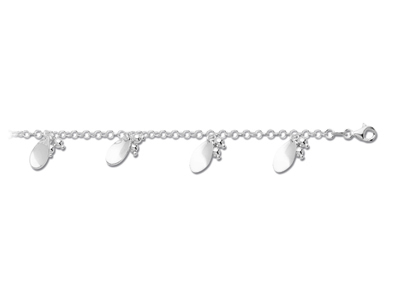 Bracciale Con Ciondolo Foglie, 19 Cm, Argento 925