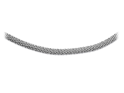 Collana A Rete 8 Mm, Chiusura Con Ossido Di Zirconio, 42 Cm, Argento 925 Rh