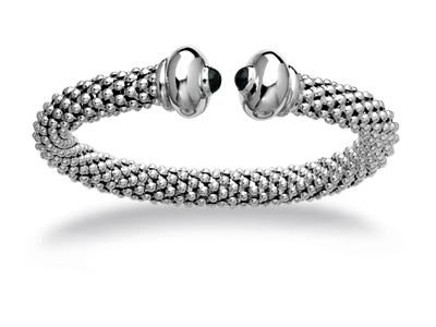 Bracciale Jonc A Rete Da 9 MM Con Palline E Onice, 58 Mm, Argento 925 Rh