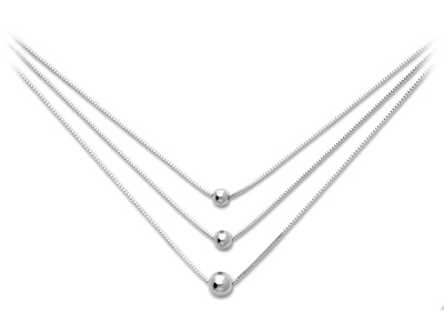 Collana Veneziana Con Catena E Palline, 3 Fili Sfumati, 42 Cm, Argento925 Rodiato