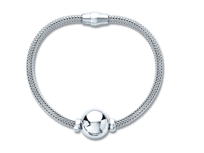 Bracciale A Rete Con Motivo A Sferadi Palma, 19 Cm, Argento 925 Rodia To