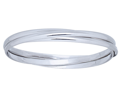 Bracciale 3 Fili Mezzi Tasselli Solidi 4 Mm, 65 Mm, Argento 925 Rodiato