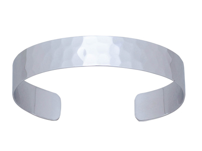 Bracciale Bangle Aperto Martellato 12 Mm, 60 X 50 Mm, Argento 925 Rodiato