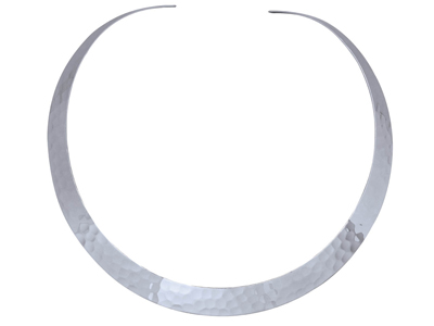 Collana Rigida Aperta Piatta Martellata 12 Mm, Modello Medio, 40 Cm, Argento 925 Rodiato - Immagine Standard - 1