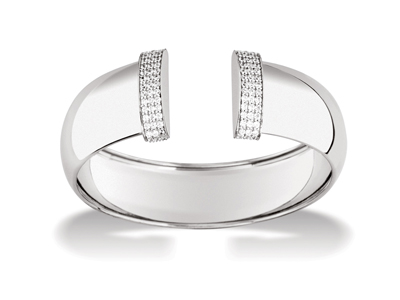 Bracciale Aperto Bombato 18 Mm, Bordi In Ossido Di Zirconio, 60 X 50 Mm, Argento 925 Rodiato