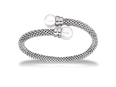 Bracciale A Grani Con Perle 5 Mm, 60 X 50 Mm, Argento 925 Rodiato - Immagine Standard - 1