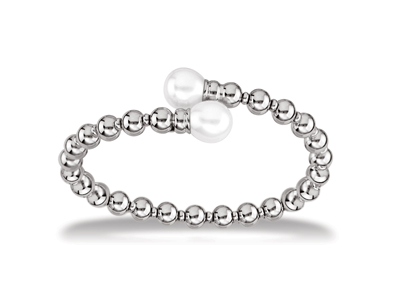 Bracciale Con Sfere Lisce E Perle Da 6 Mm, 60 X 50 Mm, Argento 925 Rodiato - Immagine Standard - 1