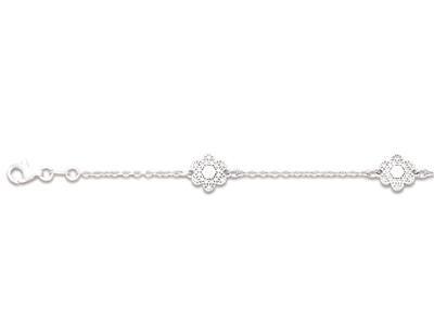 Bracciale 3 Motivo Fiore Con Zirconi, 182 Cm, Argento 925 Rodiato