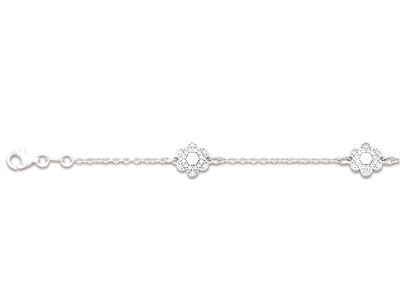 Bracciale 3 Fiori Con Zirconi, 182 Cm, Argento 925 Rodiato